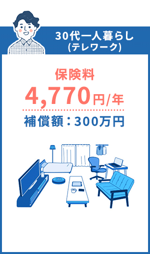 30代 一人暮らし 保険料5,350円/年 補償額：400万円