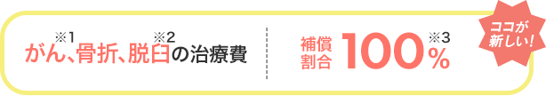 [ココが新しい！]がん※1、骨折、脱臼※2の治療費 補償割合100％※3